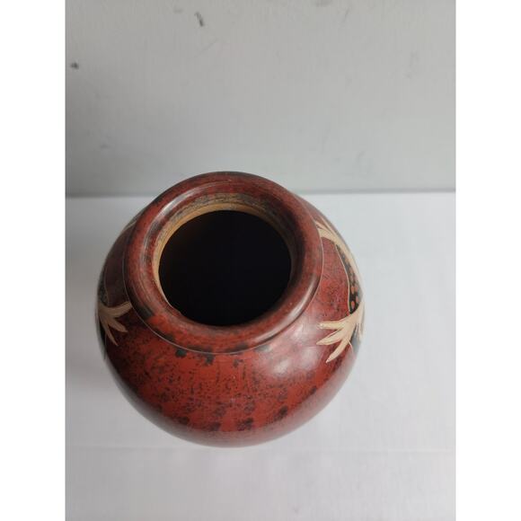 Nicaraguan Pottery OWL Vase Calera Signed Rust Brown Colorful 8" - Picture 2 of 8